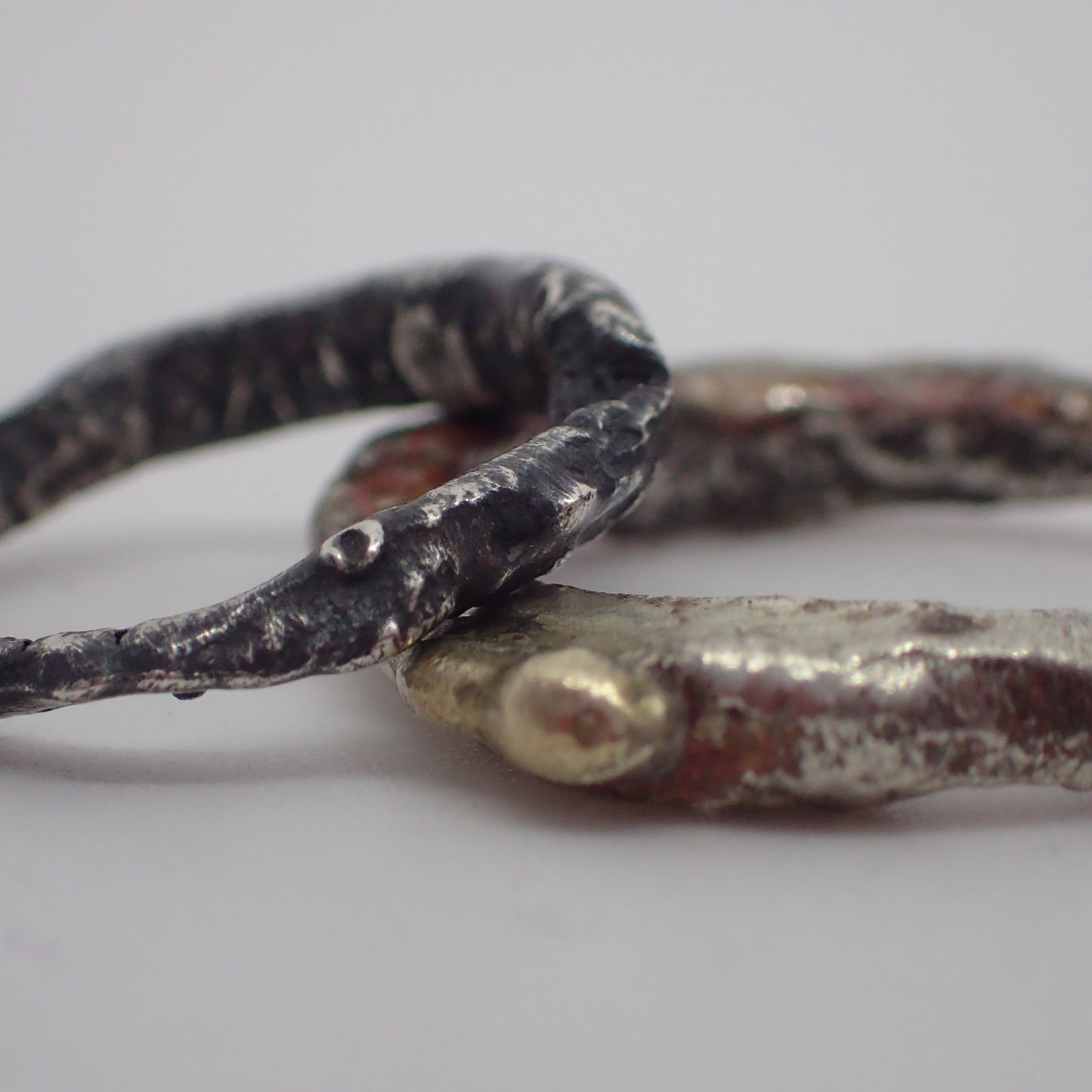 Erosion rings. Solid, recycled silver with copper, brass and gold inclusions.-Jewellery-Beca Beeby