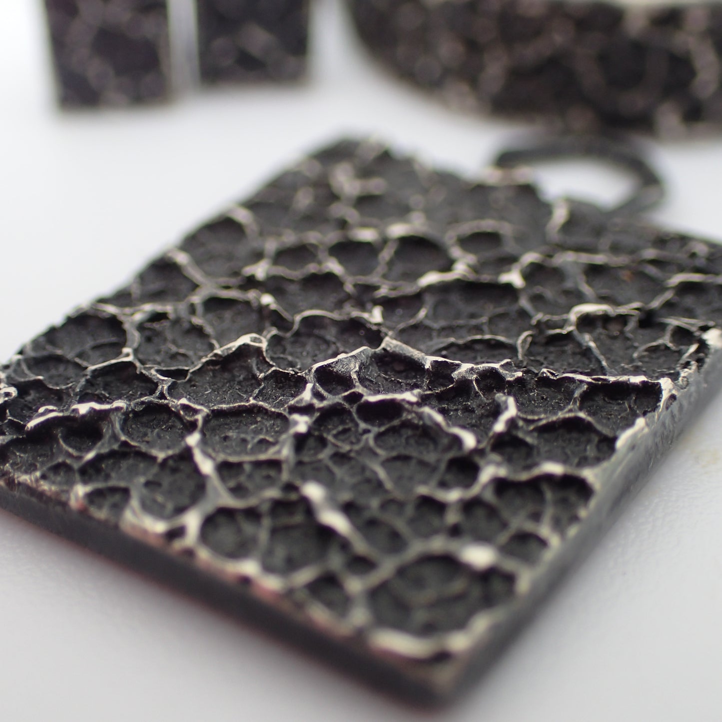 'Burnt Milk' pendant. Textured pendant on 45cm chain. Oxidised eco silver.-Jewellery-Beca Beeby