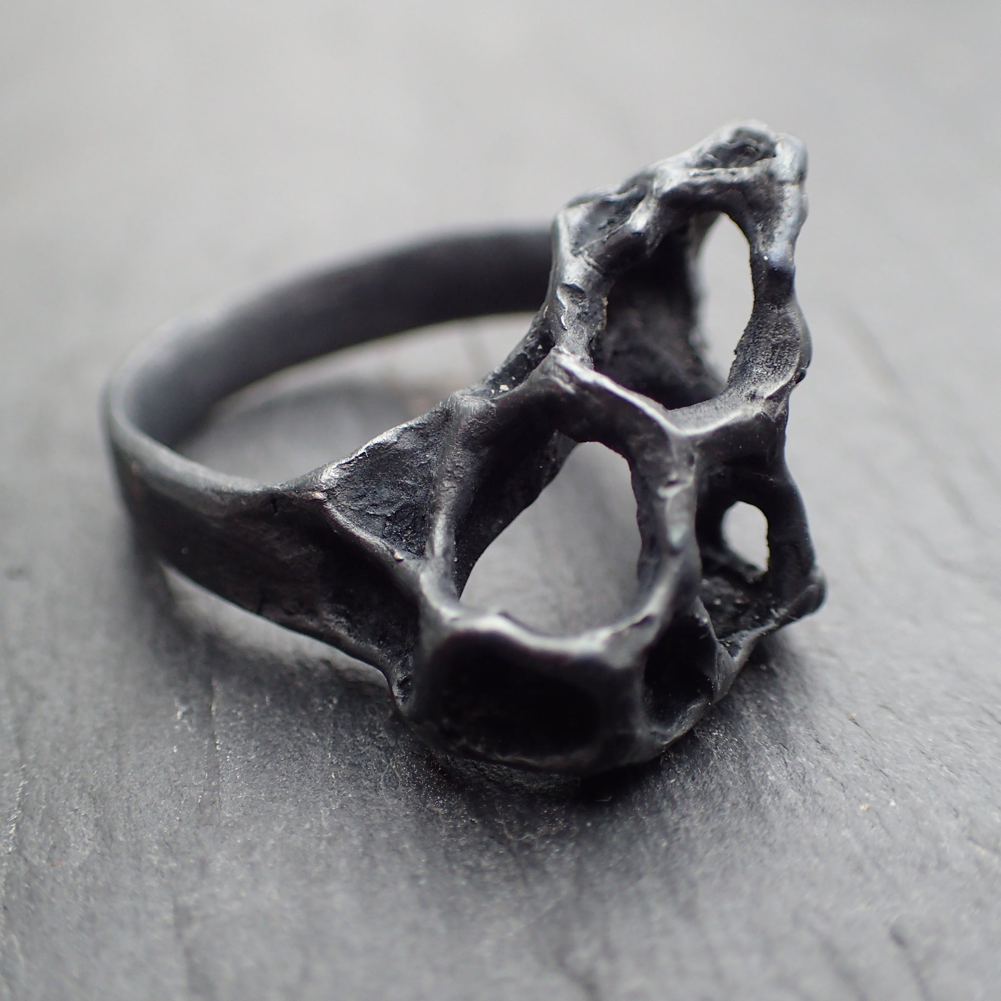 Wild honeycomb 'open' ring, carved and cast in Ecosilver.-Rings-Beca Beeby