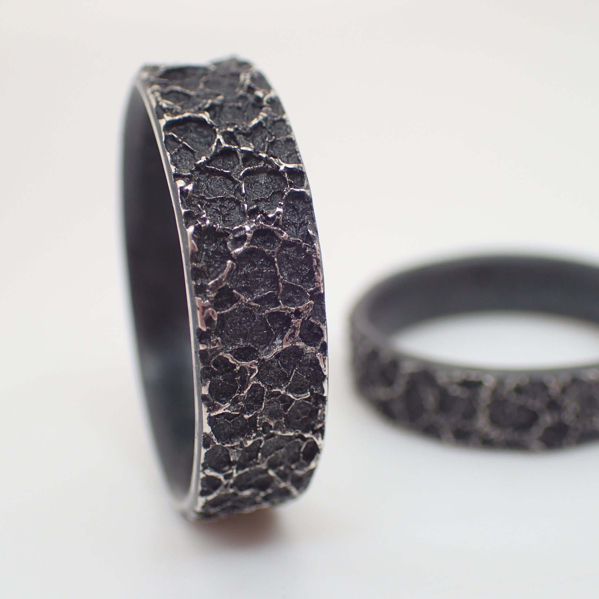 'Burnt Milk' Ring. Textured ring in oxidised eco silver.-Jewellery-Beca Beeby